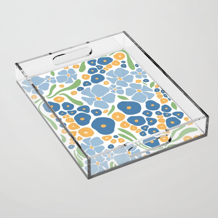 Blue and Yellow Flowers Acrylic Tray Gallery Image 1