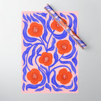 Bold Red Flowers And Blue Leaves Wrapping Paper Gallery Image 1