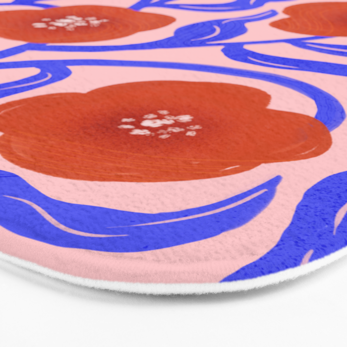 Bold Red Flowers And Blue Leaves Bath Mat Gallery Image 3