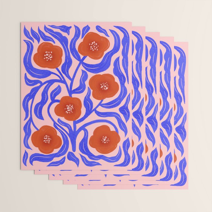 Bold Red Flowers And Blue Leaves Wrapping Paper Gallery Image 3