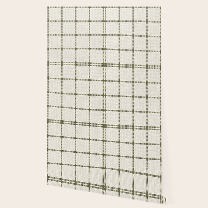 Woven Cross Check Cream x Shaded Lichen Wallpaper Gallery Image 2