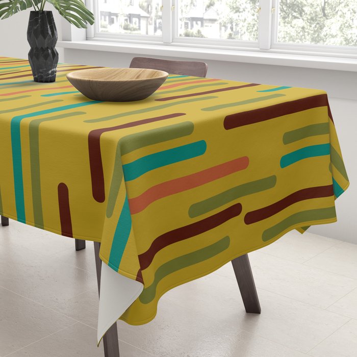 Mid-century Modern Line Dance in Teal, Orange, Olive and Mid Mod Mustard  Tablecloth Gallery Image 3