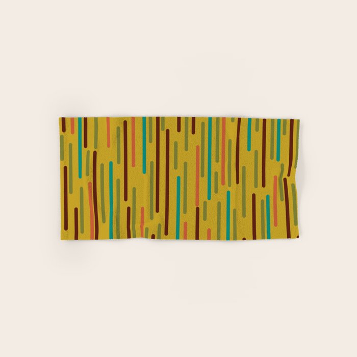 Mid-century Modern Line Dance in Teal, Orange, Olive and Mid Mod Mustard  Bath Towel Gallery Image 1