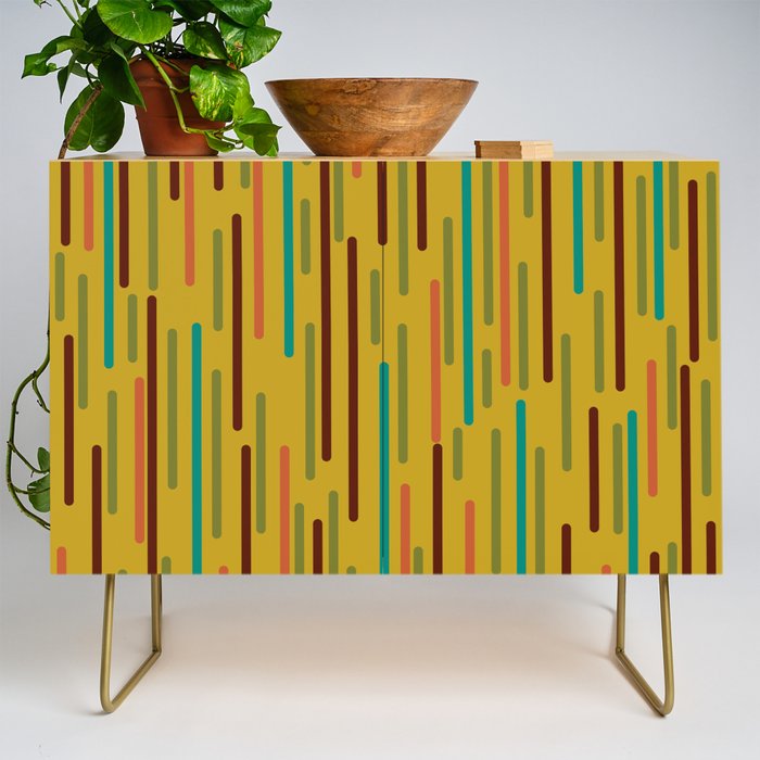 Mid-century Modern Line Dance in Teal, Orange, Olive and Mid Mod Mustard  Credenza Gallery Image 1