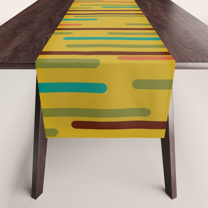 Mid-century Modern Line Dance in Teal, Orange, Olive and Mid Mod Mustard  Table Runner Gallery Image 1