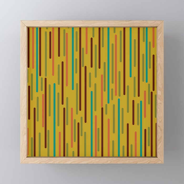 Mid-century Modern Line Dance in Teal, Orange, Olive and Mid Mod Mustard  Mini Art Print Gallery Image 1