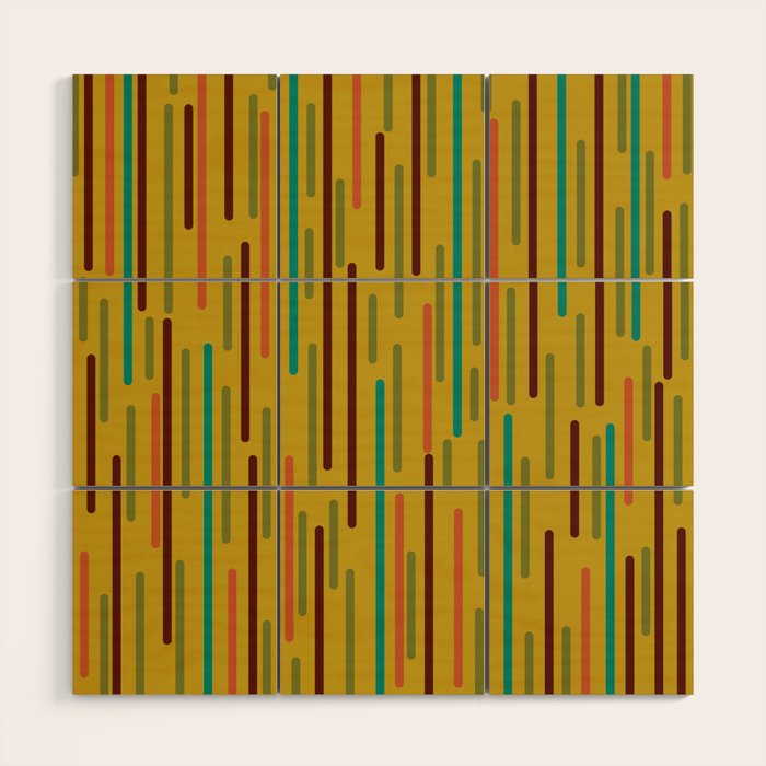 Mid-century Modern Line Dance in Teal, Orange, Olive and Mid Mod Mustard  Wood Wall Art Gallery Image 1