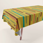 Mid-century Modern Line Dance in Teal, Orange, Olive and Mid Mod Mustard  Tablecloth Gallery Image 1