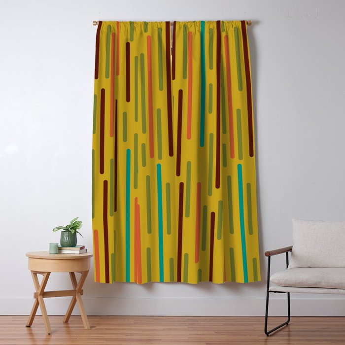 Mid-century Modern Line Dance in Teal, Orange, Olive and Mid Mod Mustard  Window Curtain Gallery Image 5