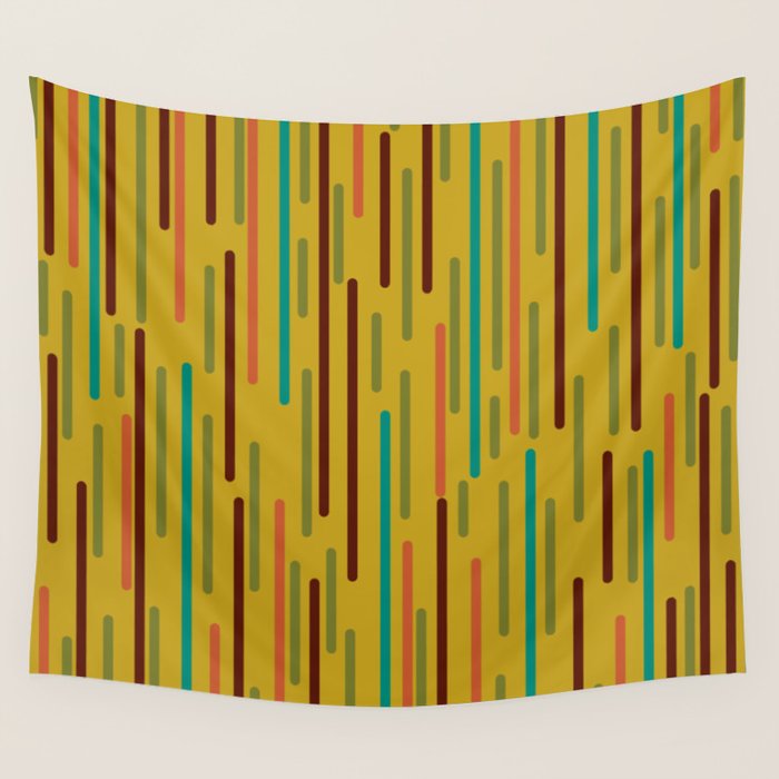 Mid-century Modern Line Dance in Teal, Orange, Olive and Mid Mod Mustard  Wall Tapestry Gallery Image 4