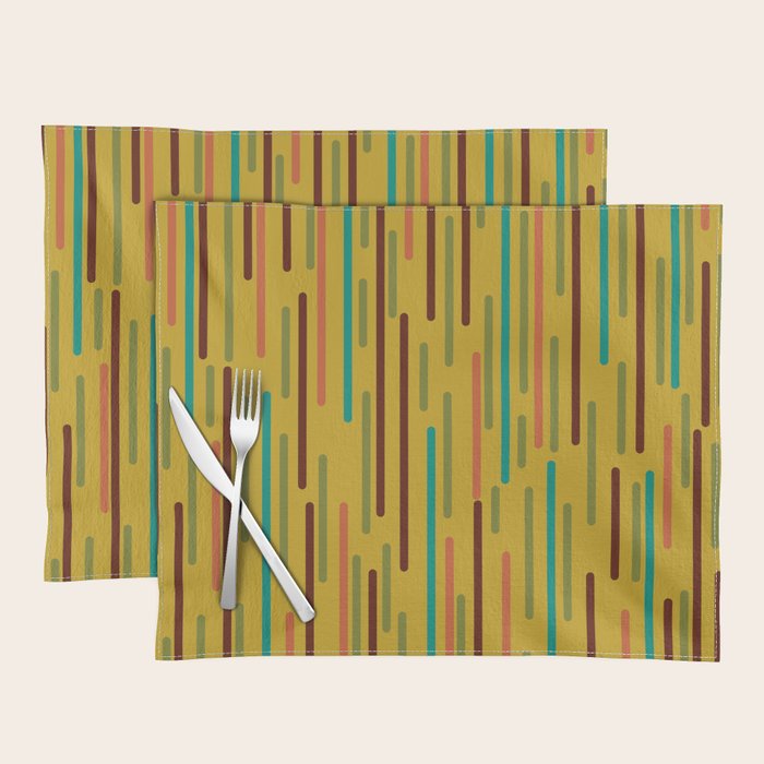 Mid-century Modern Line Dance in Teal, Orange, Olive and Mid Mod Mustard  Placemat Gallery Image 1