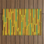 Mid-century Modern Line Dance in Teal, Orange, Olive and Mid Mod Mustard  Outdoor Rug Gallery Image 1