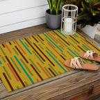 Mid-century Modern Line Dance in Teal, Orange, Olive and Mid Mod Mustard  Outdoor Rug Gallery Image 2
