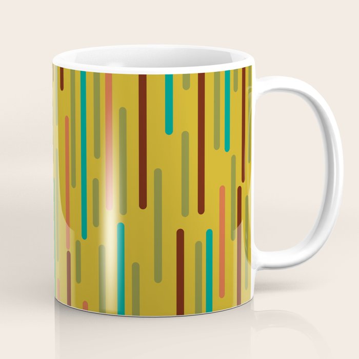 Mid-century Modern Line Dance in Teal, Orange, Olive and Mid Mod Mustard  Coffee Mug Gallery Image 1