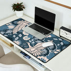 Cranes and Chrysanthemums - Indigo Blue Desk Mat Gallery Image 2