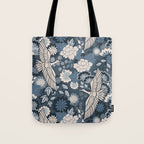 Cranes and Chrysanthemums - Indigo Blue Tote Bag Gallery Image 1