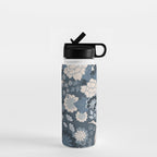 Cranes and Chrysanthemums - Indigo Blue Water Bottle Gallery Image 1