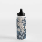 Cranes and Chrysanthemums - Indigo Blue Water Bottle Gallery Image 3