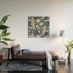 Cranes and Chrysanthemums - Indigo Blue Wood Wall Art Gallery Image 2