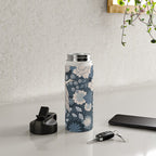 Cranes and Chrysanthemums - Indigo Blue Water Bottle Gallery Image 4