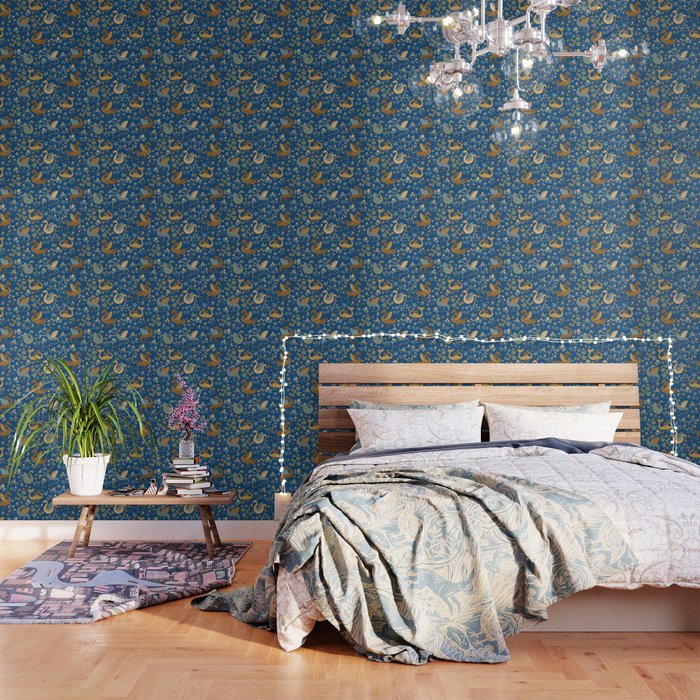 Dragons and Flowers on Classic Blue Wallpaper Gallery Image 3