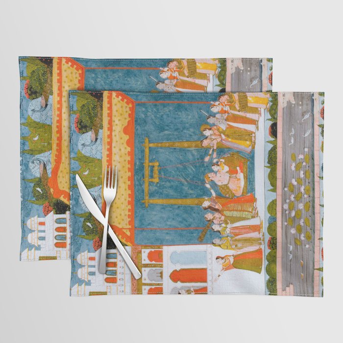 Hindola Raga (Spring Swinging) Indian Painted Illustration Placemat Gallery Image 1