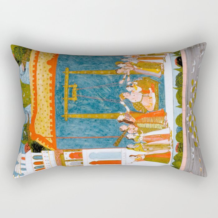 Hindola Raga (Spring Swinging) Indian Painted Illustration Rectangular Pillow Gallery Image 2
