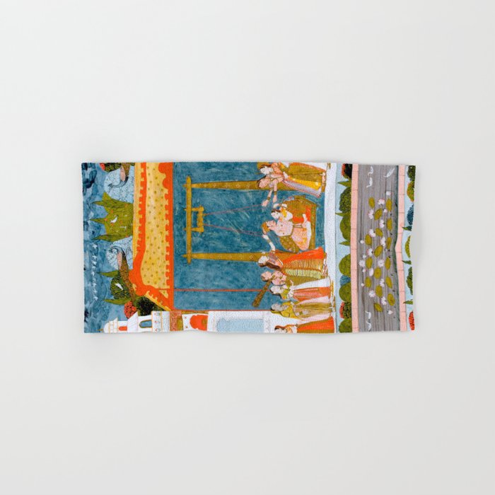 Hindola Raga (Spring Swinging) Indian Painted Illustration Bath Towel Gallery Image 1