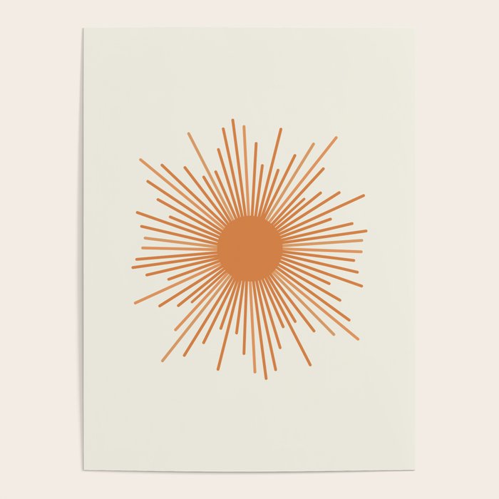 Retro Minimalist Sun in Orange and Off White Cream Poster Gallery Image 4