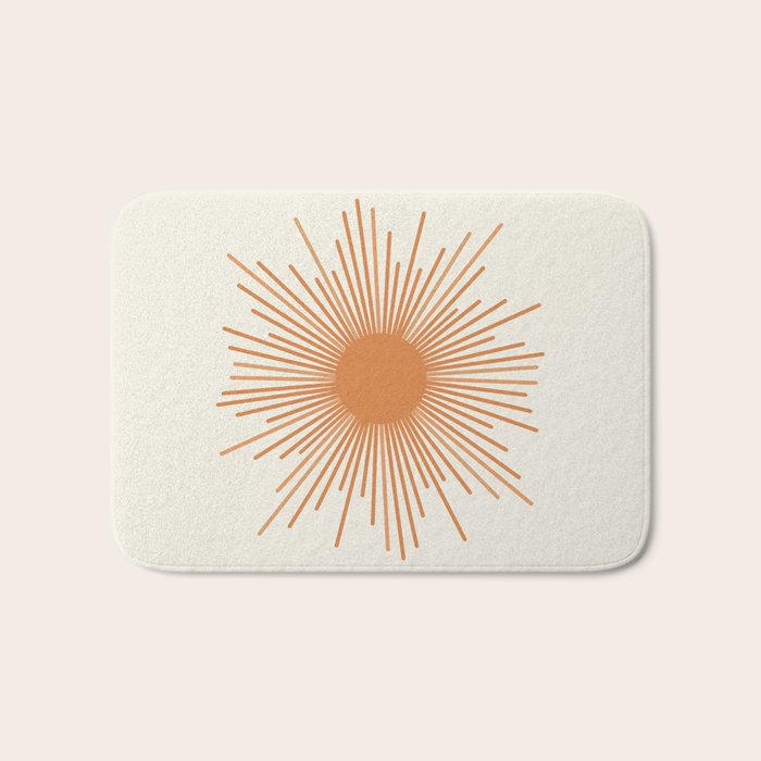 Retro Minimalist Sun in Orange and Off White Cream Bath Mat Gallery Image 1