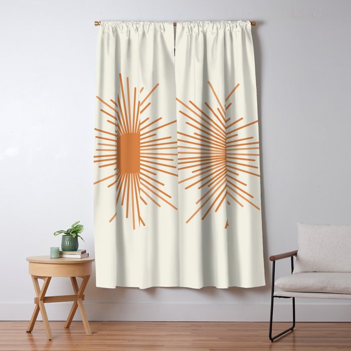Retro Minimalist Sun in Orange and Off White Cream Window Curtain Gallery Image 5