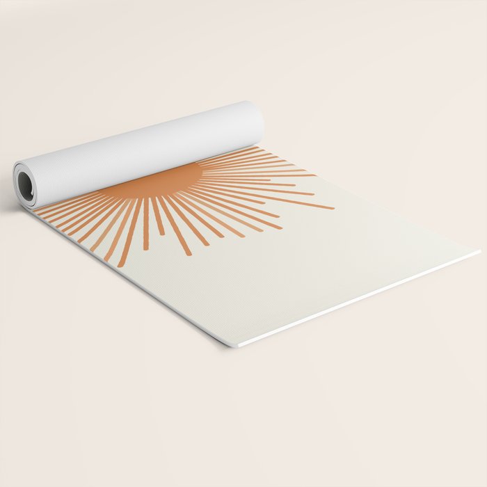 Retro Minimalist Sun in Orange and Off White Cream Yoga Mat Gallery Image 2