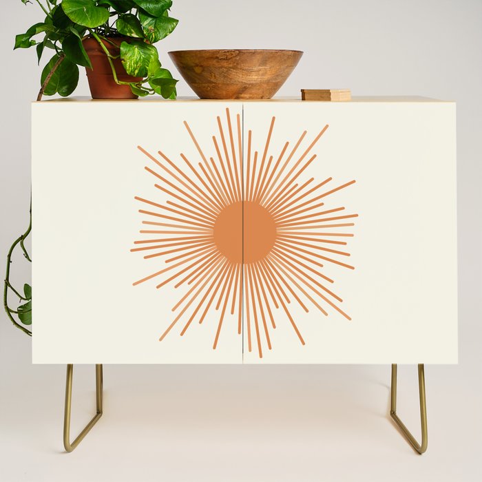Retro Minimalist Sun in Orange and Off White Cream Credenza Gallery Image 1