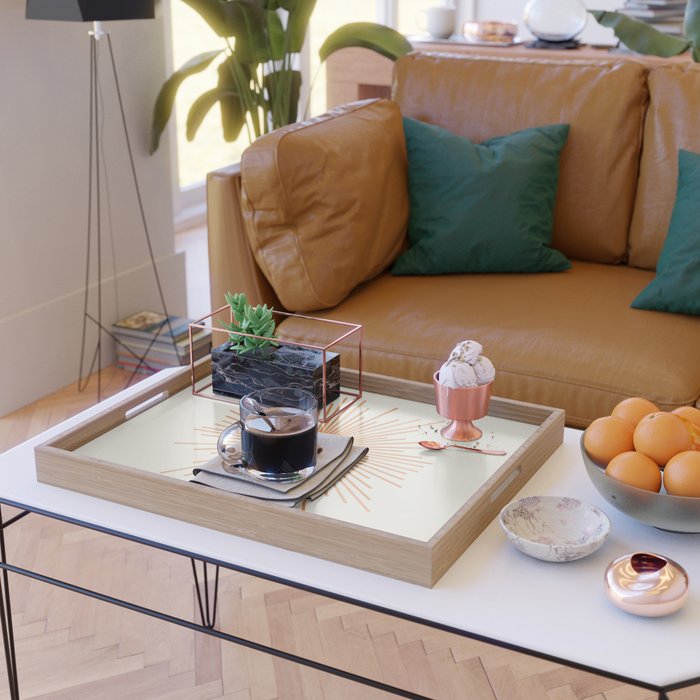 Retro Minimalist Sun in Orange and Off White Cream Serving Tray Gallery Image 2