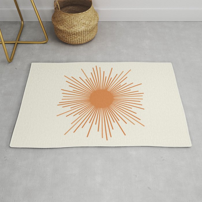 Retro Minimalist Sun in Orange and Off White Cream Rug Gallery Image 1