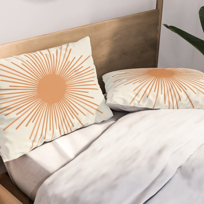 Retro Minimalist Sun in Orange and Off White Cream Pillow Sham Gallery Image 2
