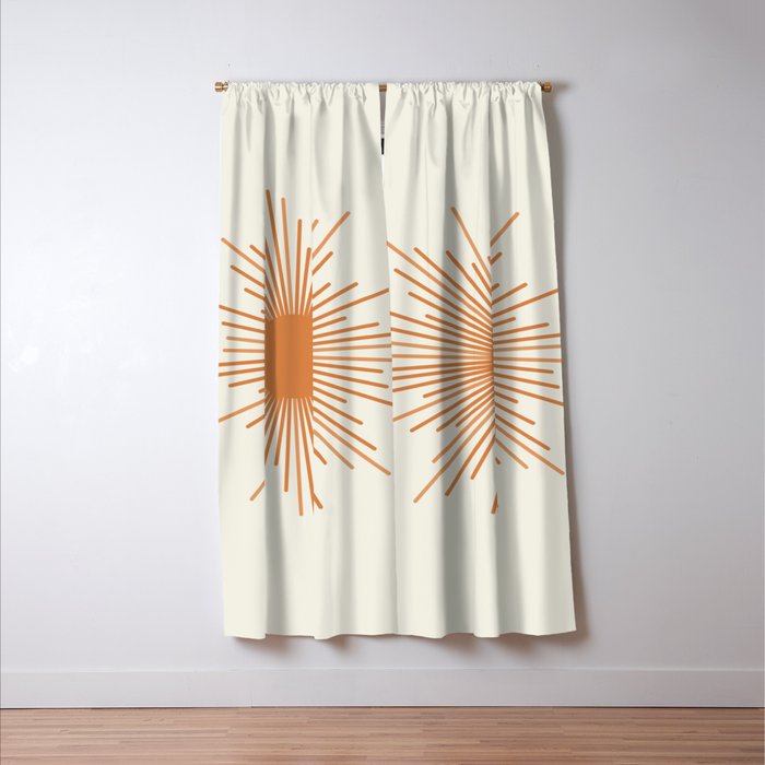 Retro Minimalist Sun in Orange and Off White Cream Window Curtain Gallery Image 3