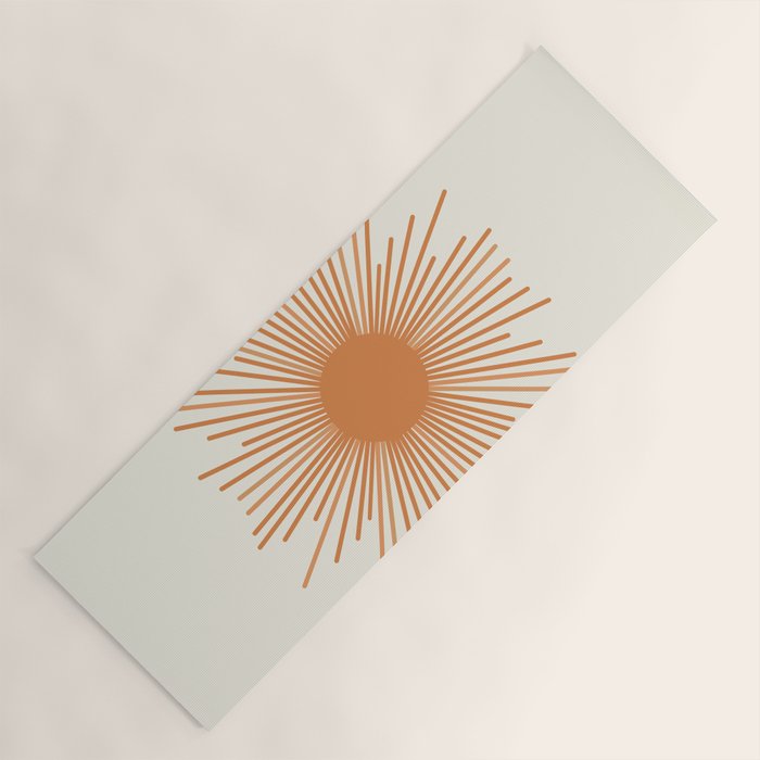 Retro Minimalist Sun in Orange and Off White Cream Yoga Mat Gallery Image 1