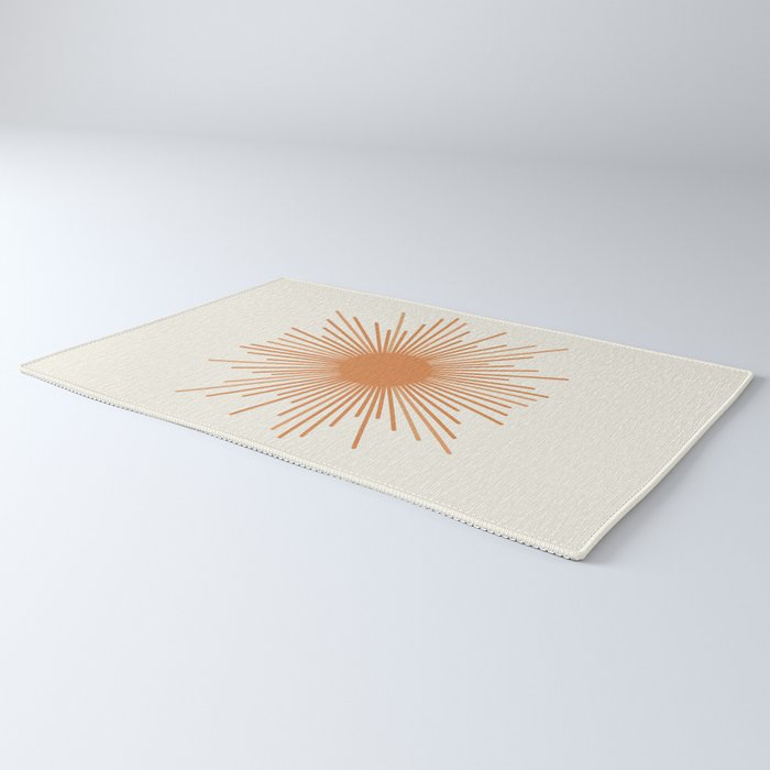 Retro Minimalist Sun in Orange and Off White Cream Rug Gallery Image 3