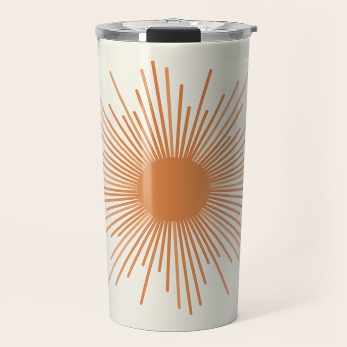Retro Minimalist Sun in Orange and Off White Cream Travel Mug Gallery Image 1