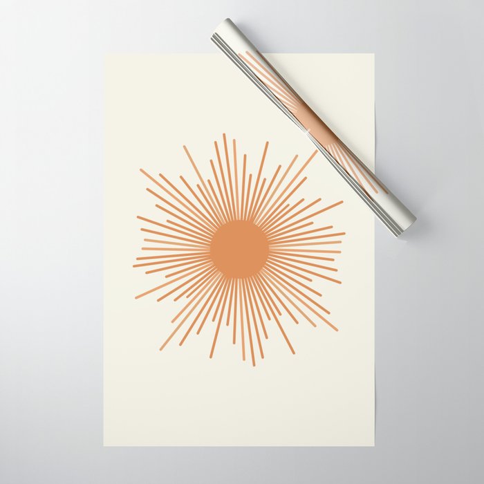 Retro Minimalist Sun in Orange and Off White Cream Wrapping Paper Gallery Image 1