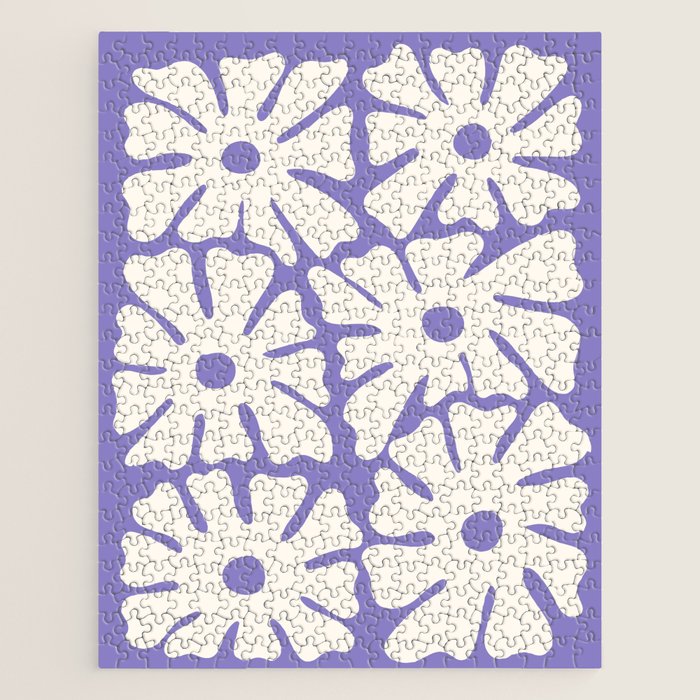 Mid-Century Flowers in Blue & White Jigsaw Puzzle Gallery Image 1