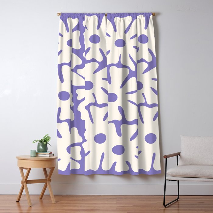 Mid-Century Flowers in Blue & White Window Curtain Gallery Image 1