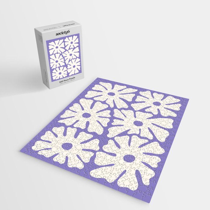 Mid-Century Flowers in Blue & White Jigsaw Puzzle Gallery Image 2
