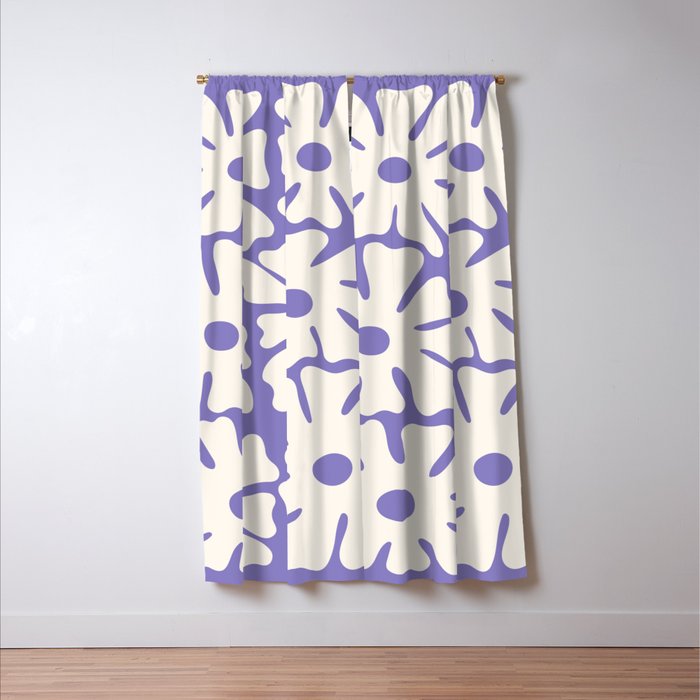 Mid-Century Flowers in Blue & White Window Curtain Gallery Image 3