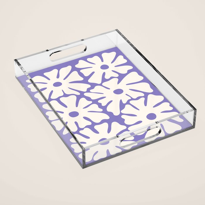 Mid-Century Flowers in Blue & White Acrylic Tray Gallery Image 1