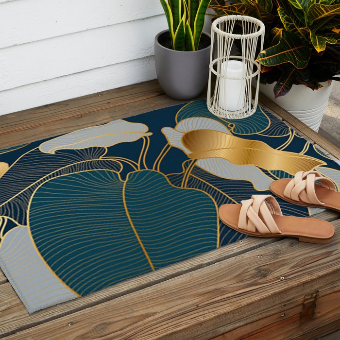 Art deco leaves Outdoor Rug Gallery Image 2