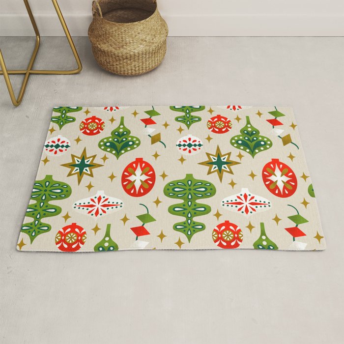 Vintage Christmas Ornaments Pattern Rug Gallery Image 1