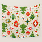 Vintage Christmas Ornaments Pattern Wall Tapestry Gallery Image 4