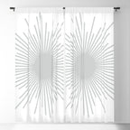 Mid Century Modern Sunburst Sun in Light Gray on White Window Curtain Gallery Image 5